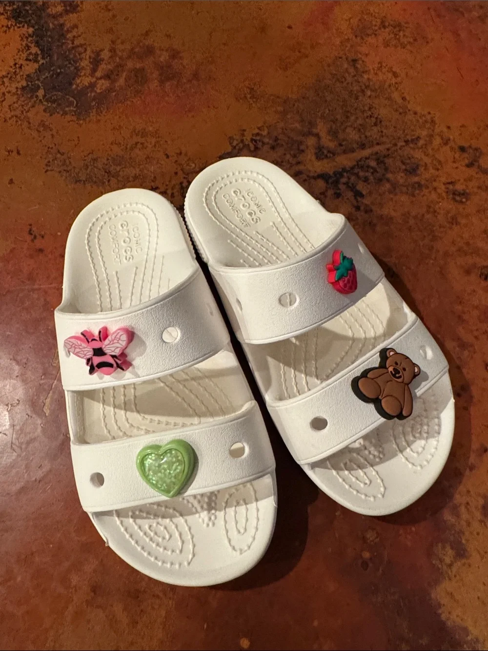 Croc Kids White Slide Sandals with Cute jibbits